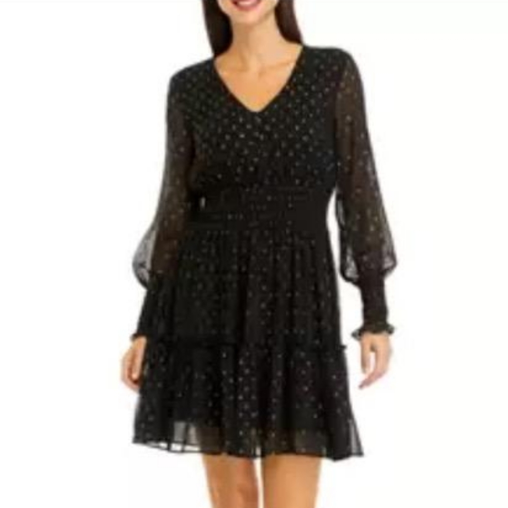 NWT TAYLOR | Clip Dot Fit & Flare Smocked Dress - Picture 5 of 9